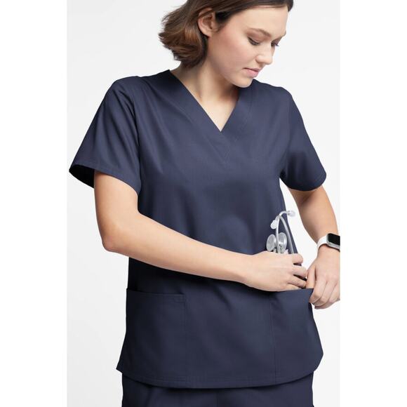 Uniform Advantage Butter-Soft™ V-Neck 2-Pocket Scrub Top – Navy (S) - Picture 2 of 5